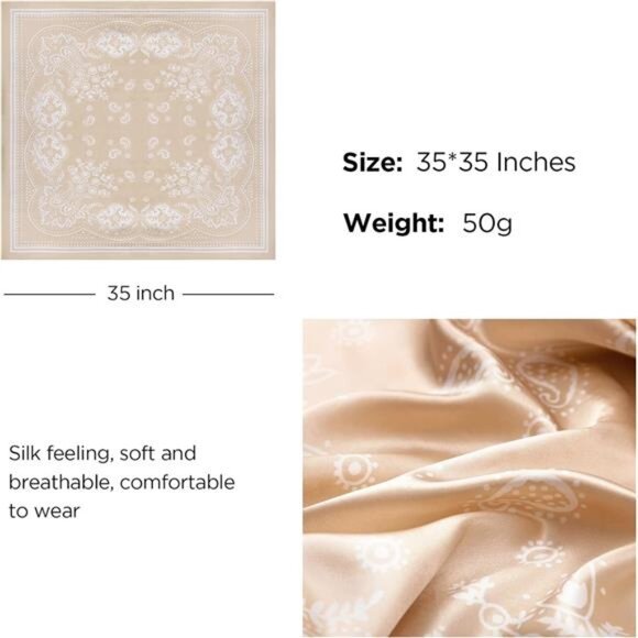 Womens satin square head scarf silk hair wrap bandana neck scarf set 35 inch top - Picture 3 of 7